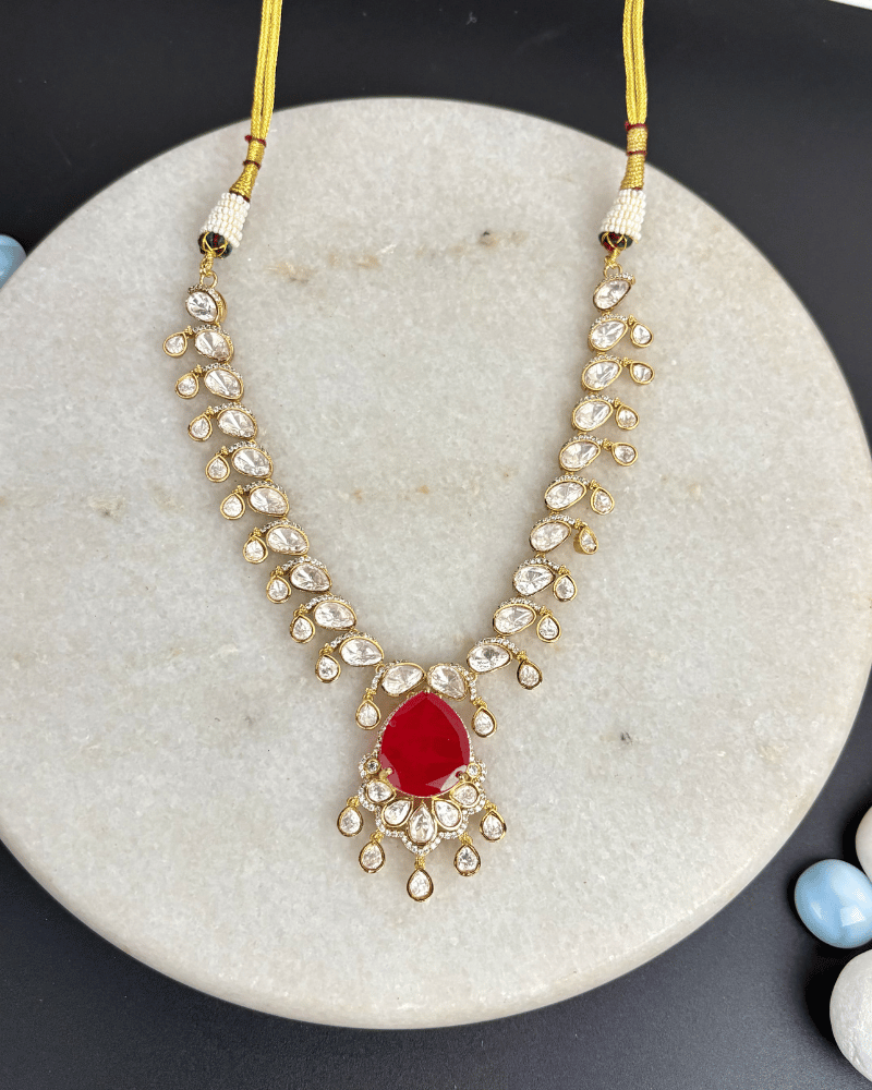 Raktika Teardrop Moissanite Necklace | Screw Back | 18K Gold Plating
