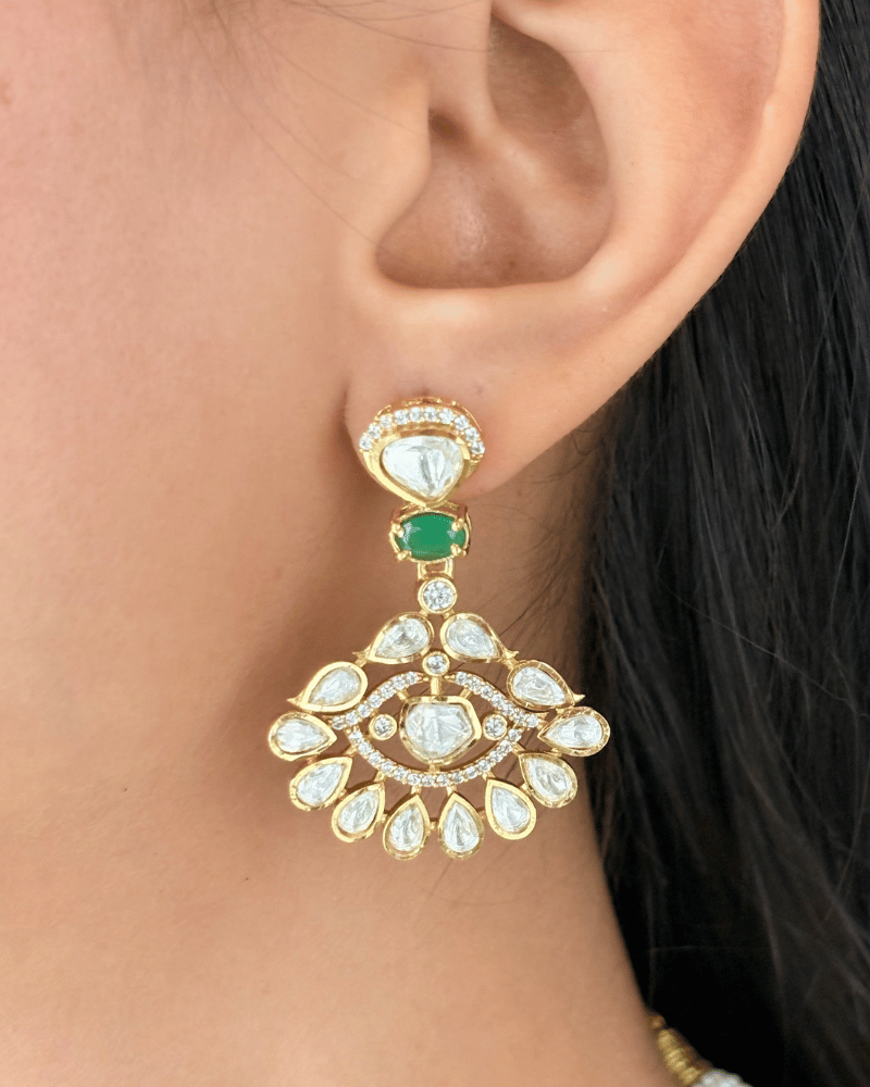 Rajsi Noor Double Layer Emerald Moissanite Haar | Screw Back | 18K Gold Plating