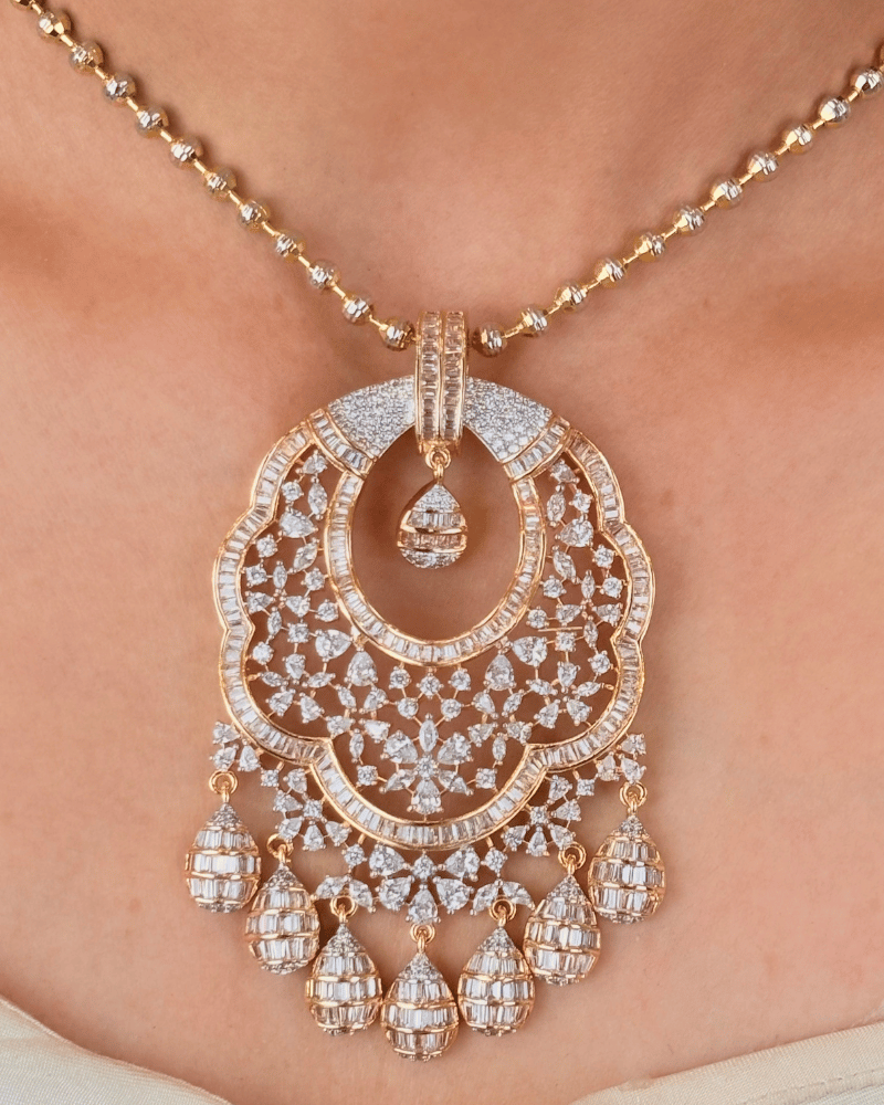 Imperial Veil Drop Diamond Pendant Set | Without Chain | Big Size