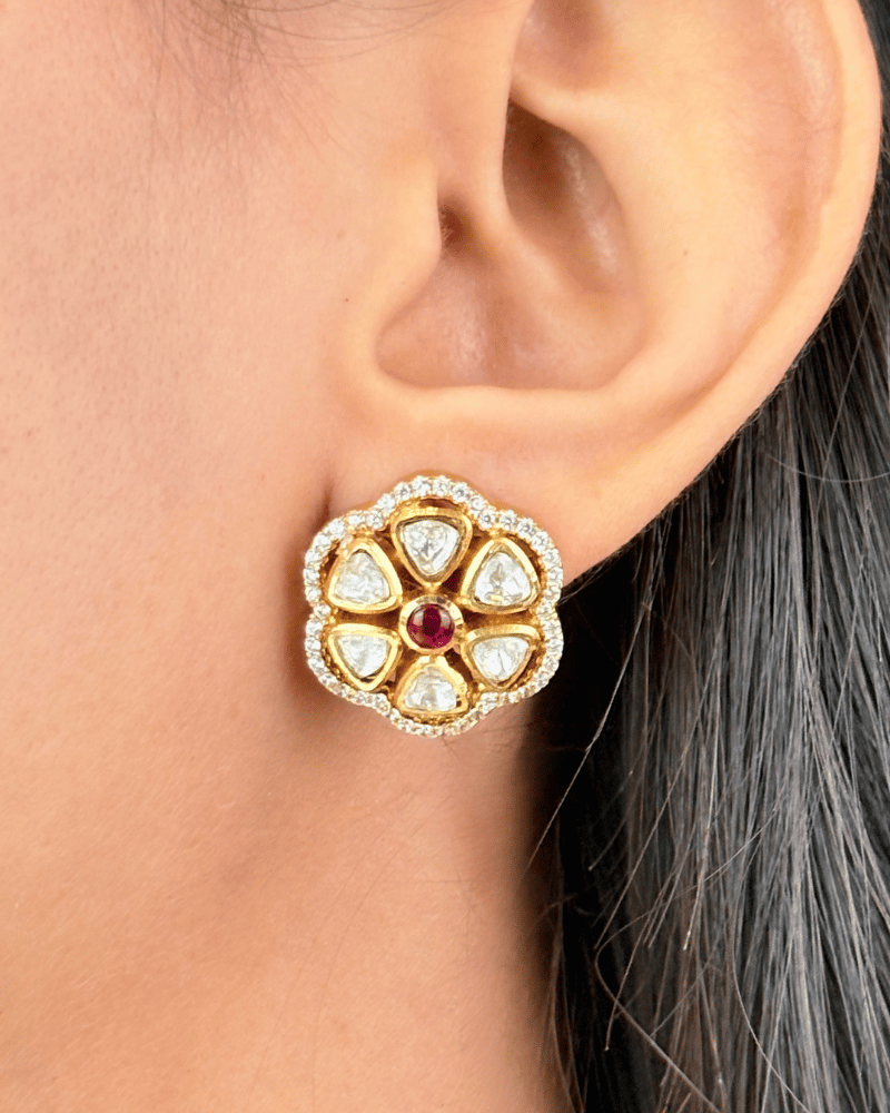 Ruby Gul Moissanite Pendant Set | Without Chain | Screw Back | 18K Gold Plating