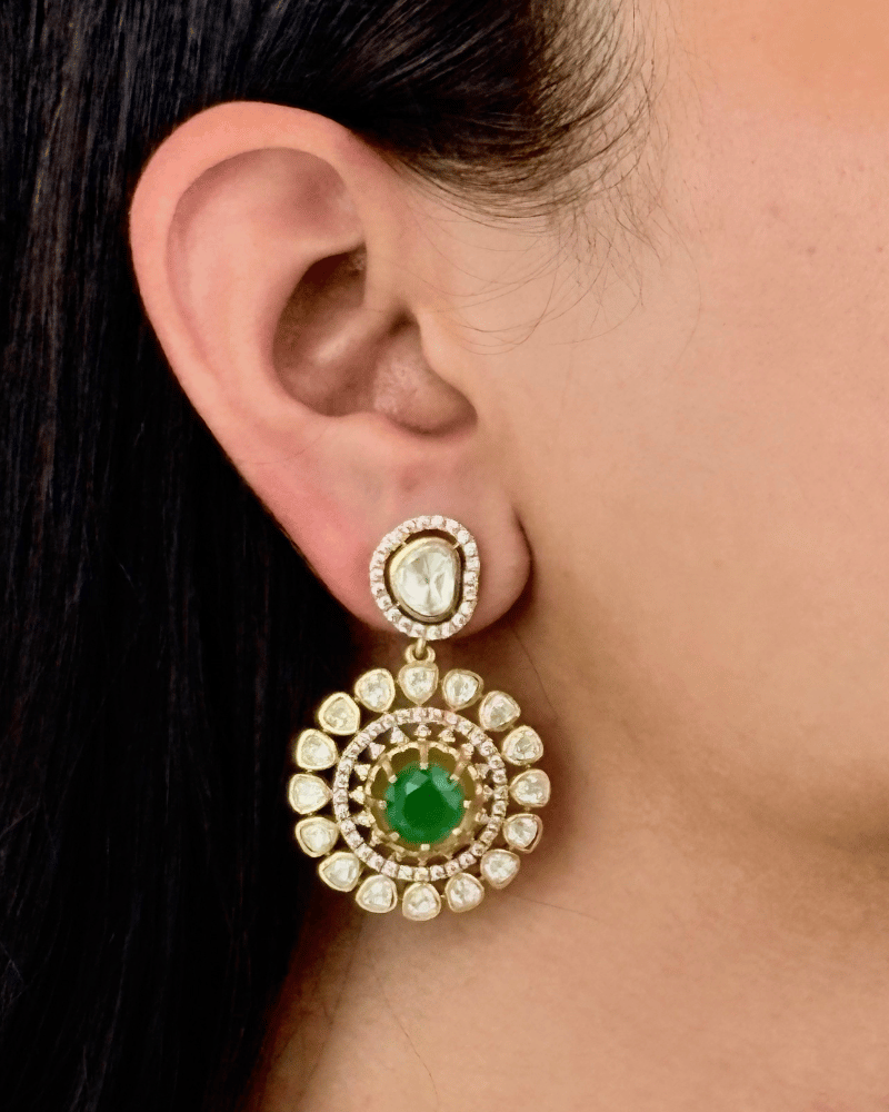 Shyamali Emerald Moissanite Necklace | Screw Back | 18K Gold Plating