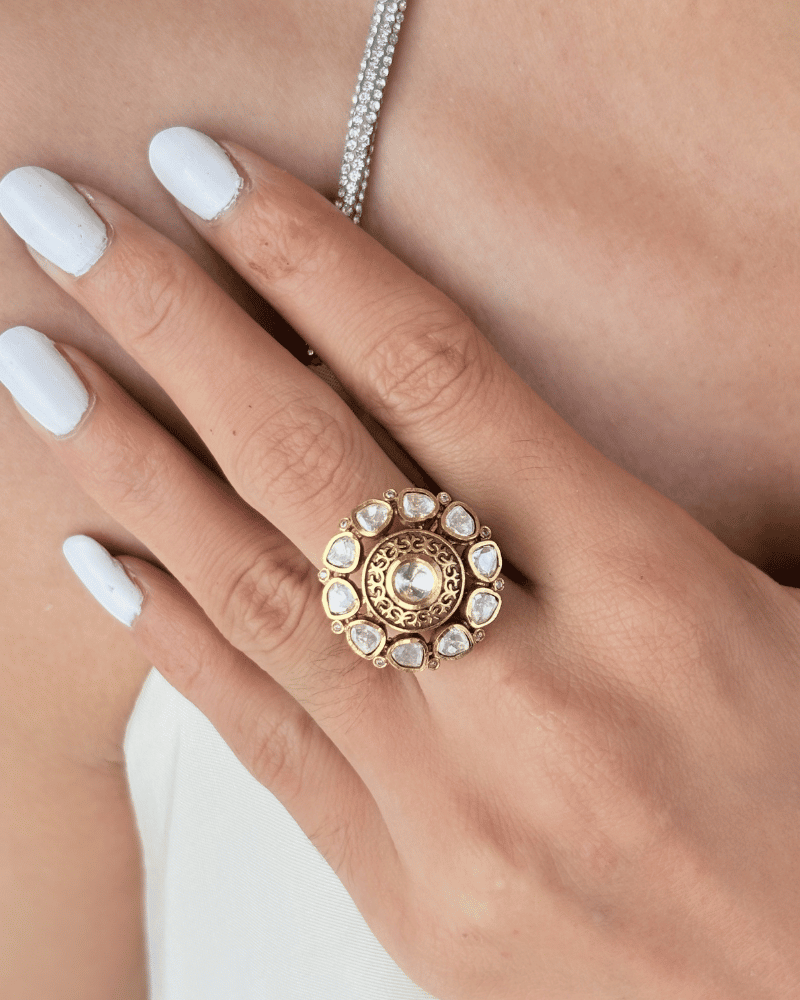 Moissanite Bloom Finger Ring | Adjustable Size | 18K Gold Plating