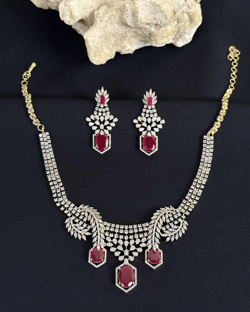 Vamira Trio Ruby Drop Diamond Necklace | Screw Back