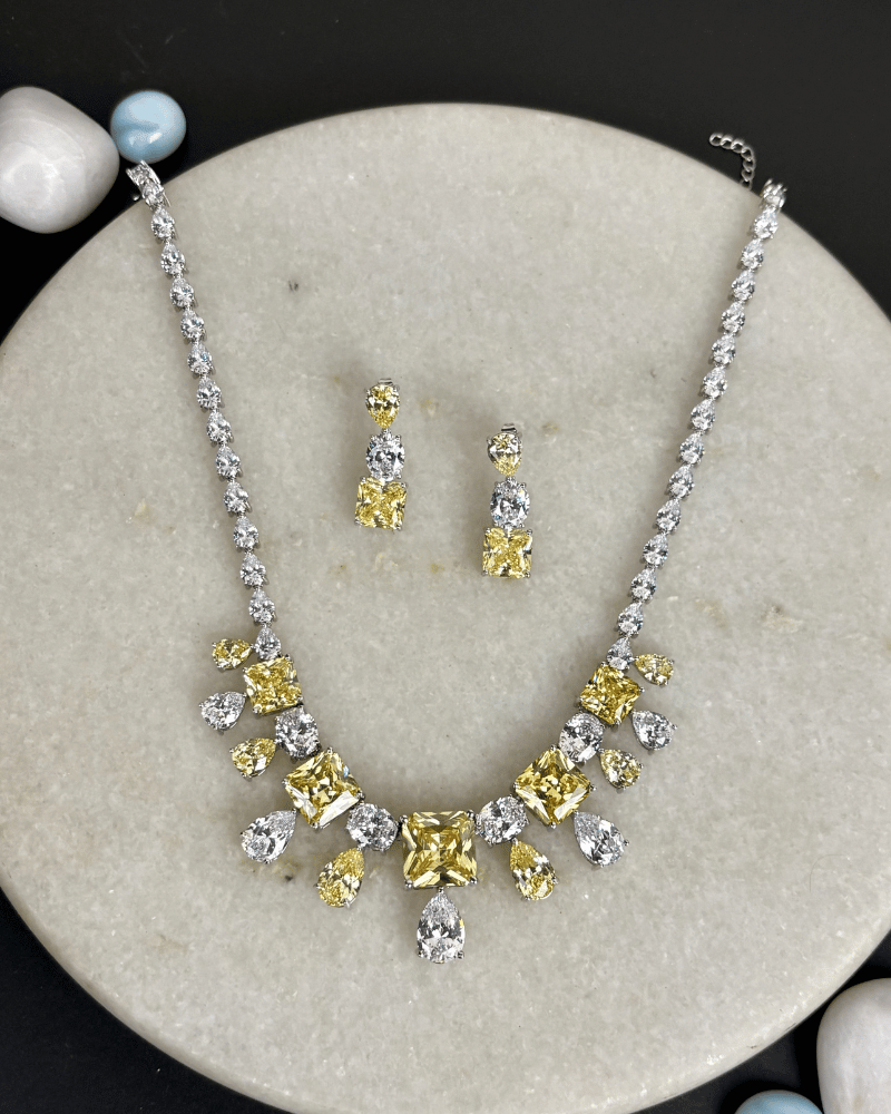Celestia Citrine Drop Crystal Necklace | Rhodium Plating