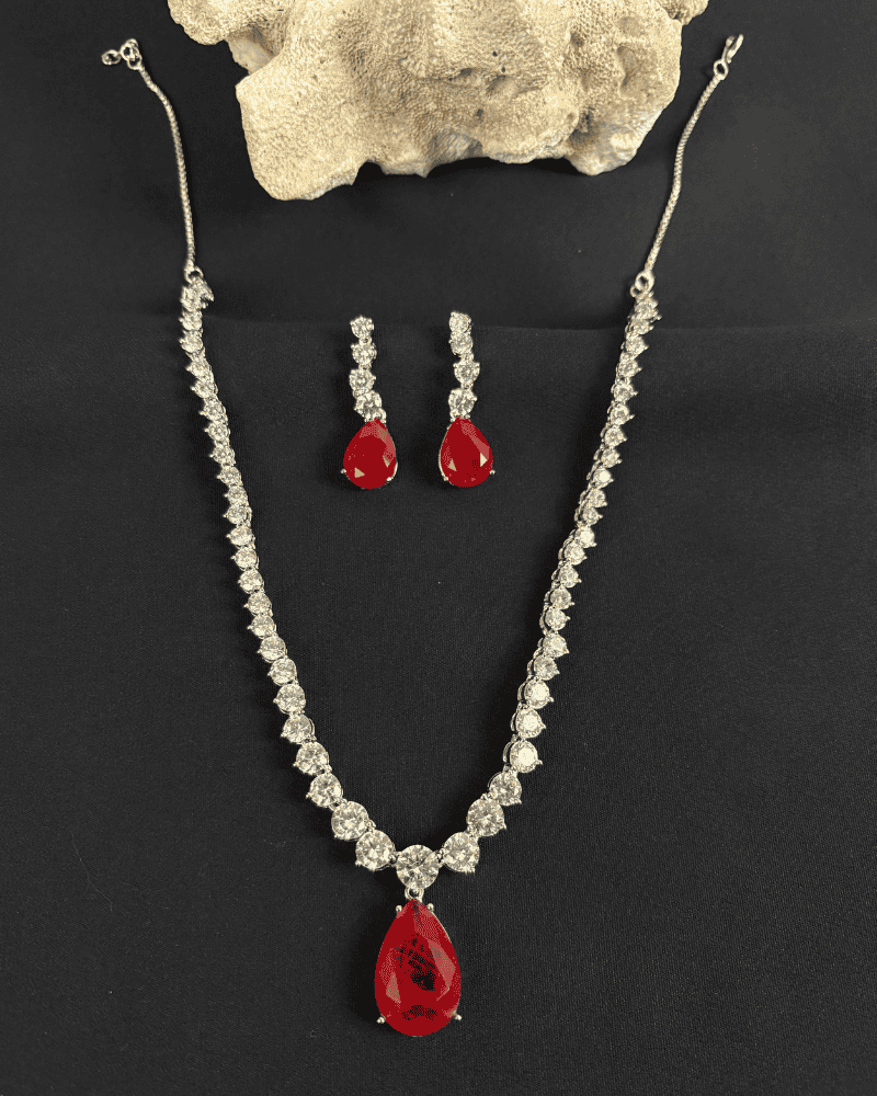 Ruby Drop In Single Line Solitaire Diamond Necklace