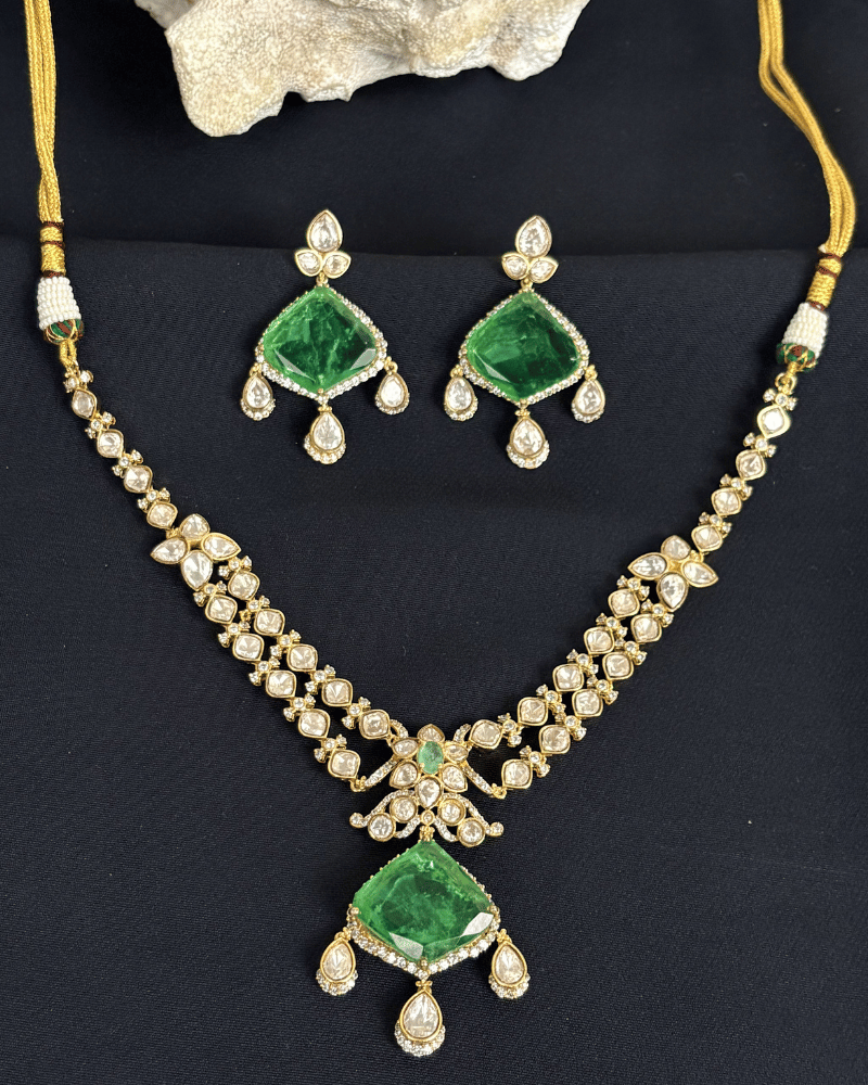 Emira Emerald Moissanite Necklace | Screw Back | 18K Gold Plating