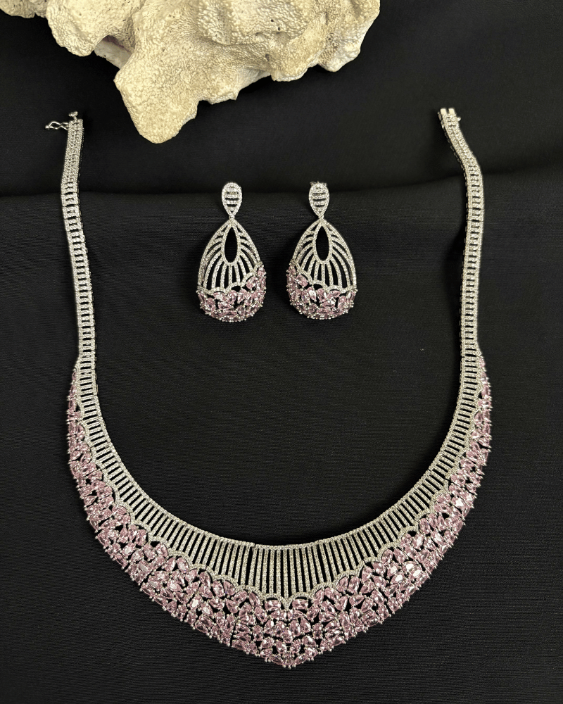 Rani Sa Baby Pink Diamond Necklace | Rhodium Plating