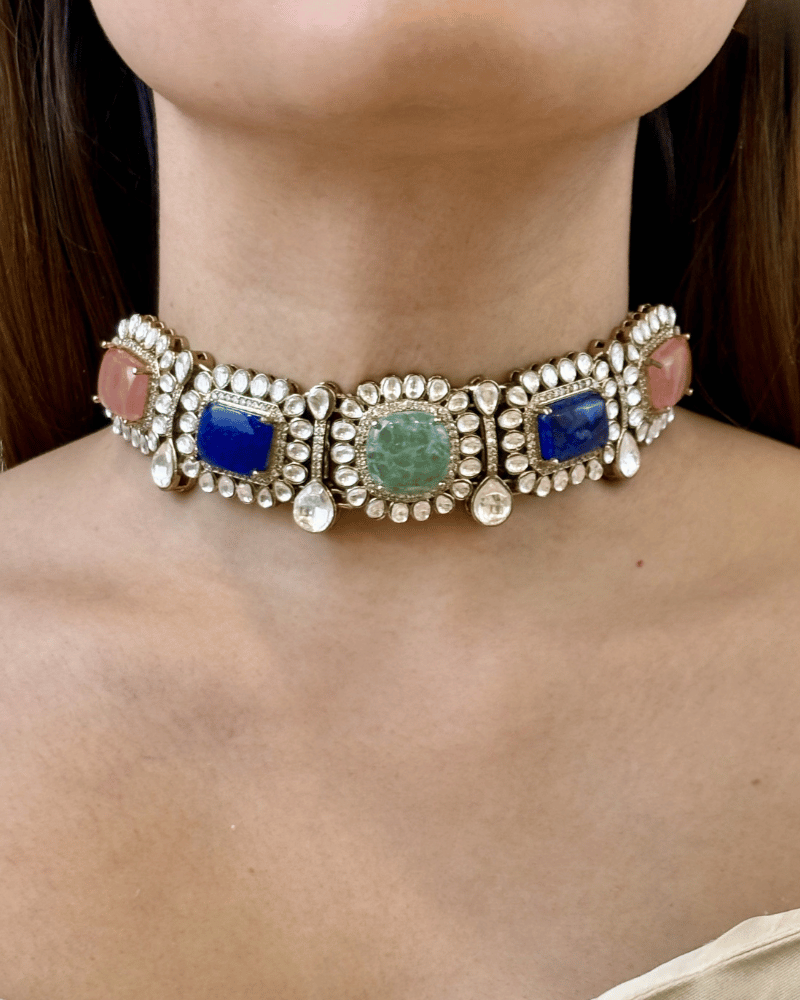 Victorian Polki Multicolor Gemstone Choker