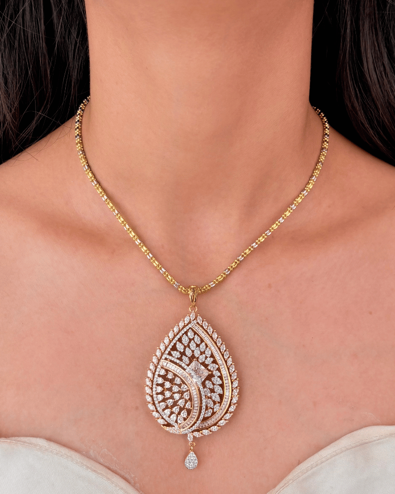 Mehrab Paisley Drop Diamond Pendant Set | Without Chain