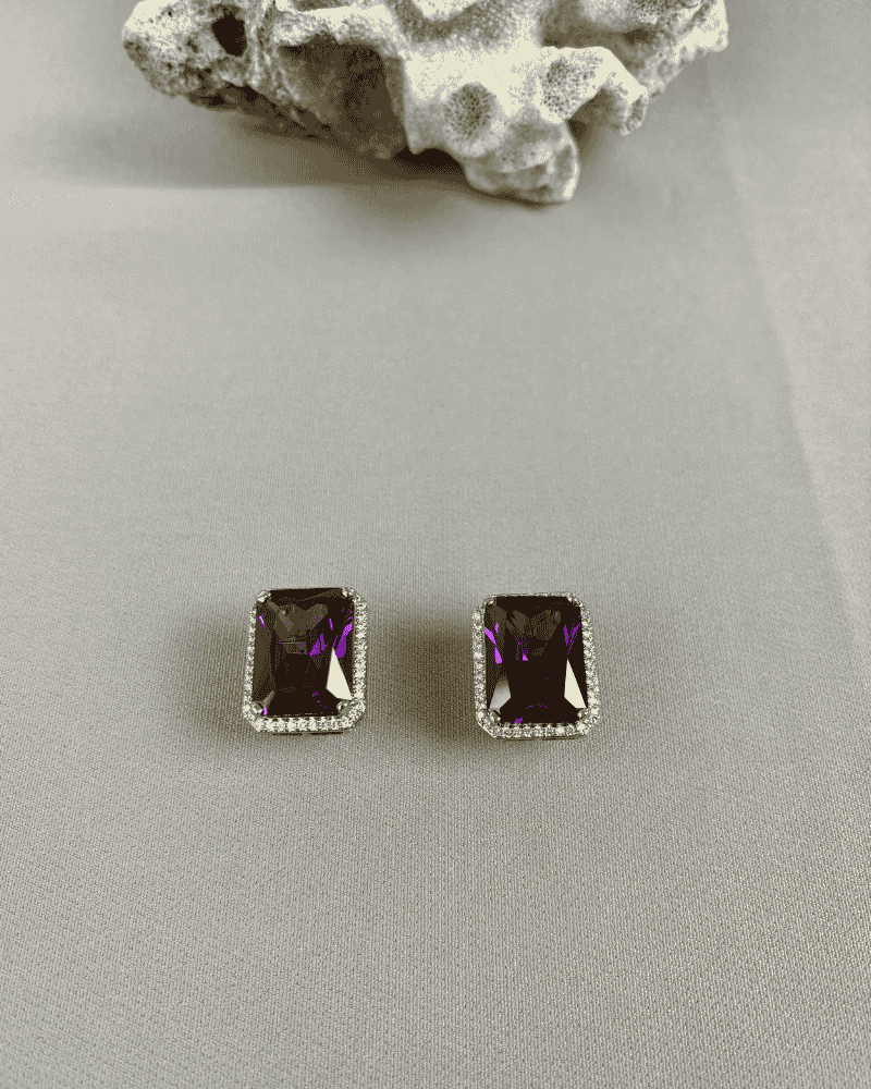 Purple Crystal Stud With Diamond Borders