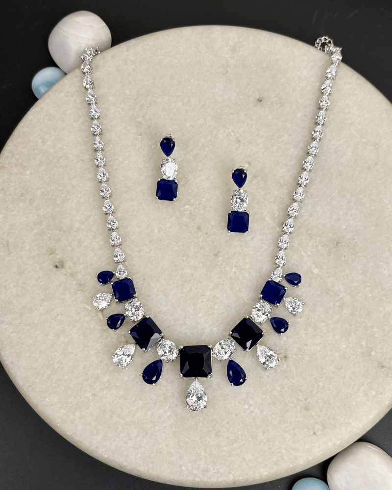 Celestia Blue Drop Crystal Necklace | Rhodium Plating