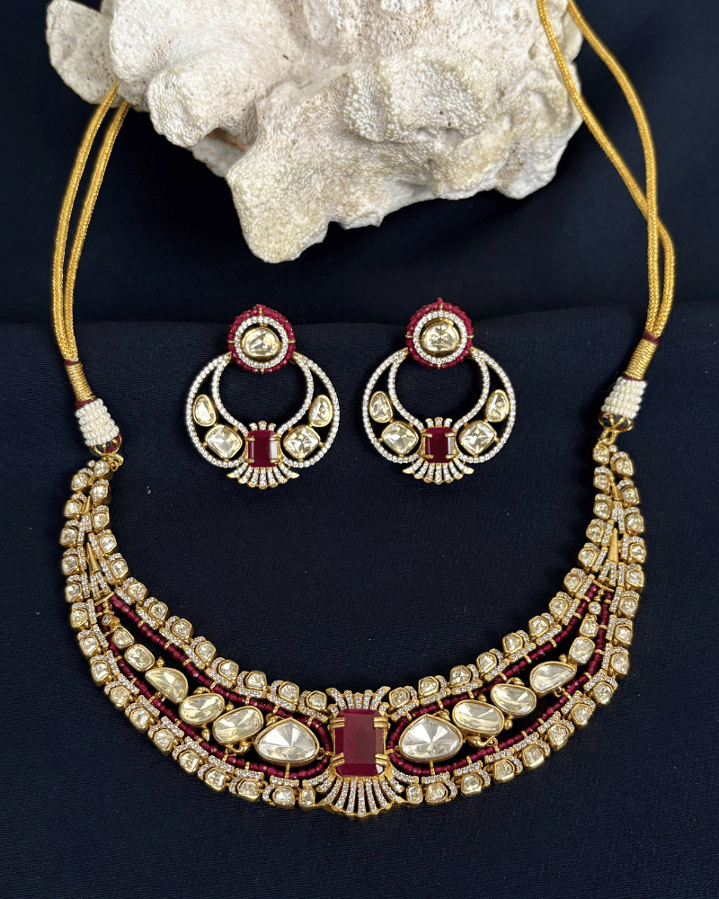 Rasika Ruby Moissanite Haar | Screw Back | 18K Gold Plating