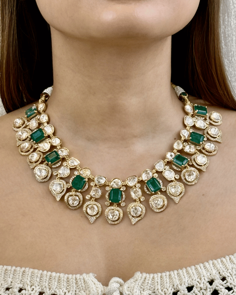 Kamali Emerald Moissanite Necklace  | Screw Back | 18K Gold Plating