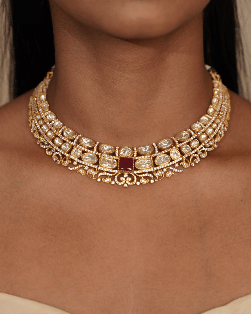 Rasika Ruby Moissanite Haar | Screw Back | 18K Gold Plating