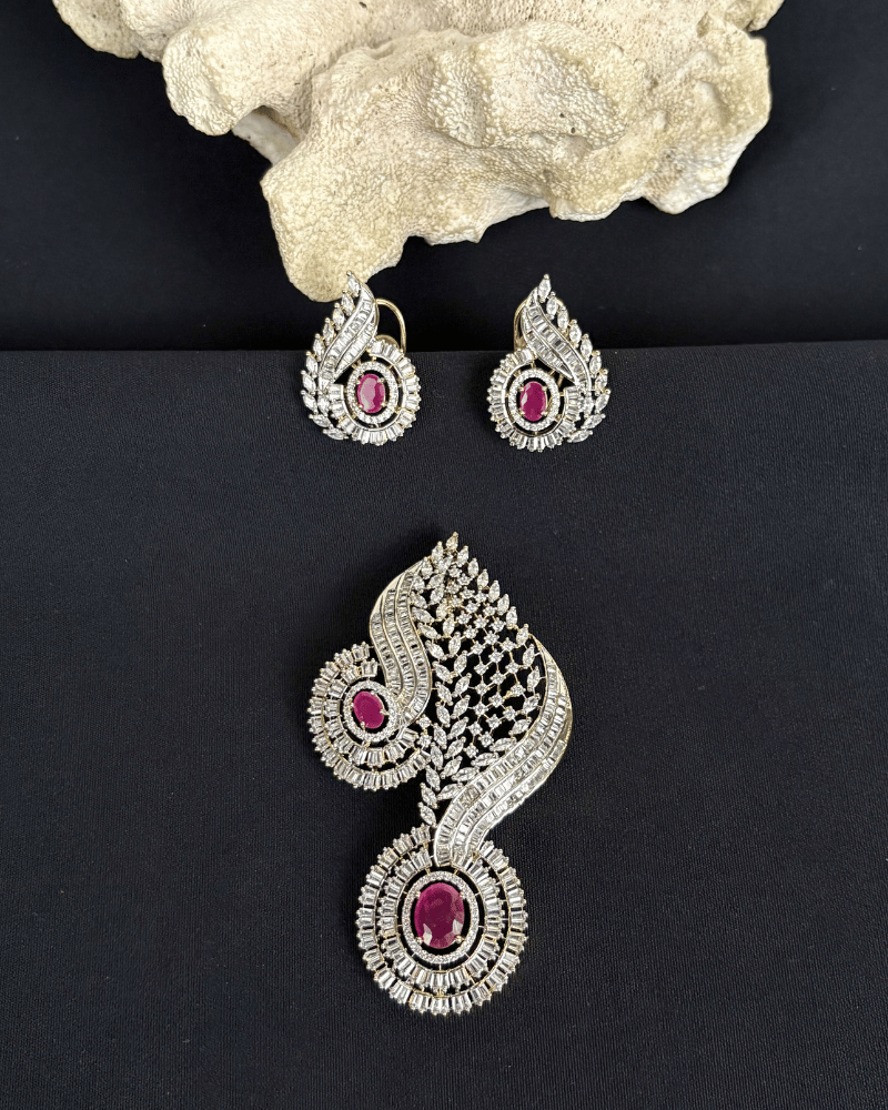 Sephora Ruby Swirl Diamond Pendant Set | Big Size | Screw Back