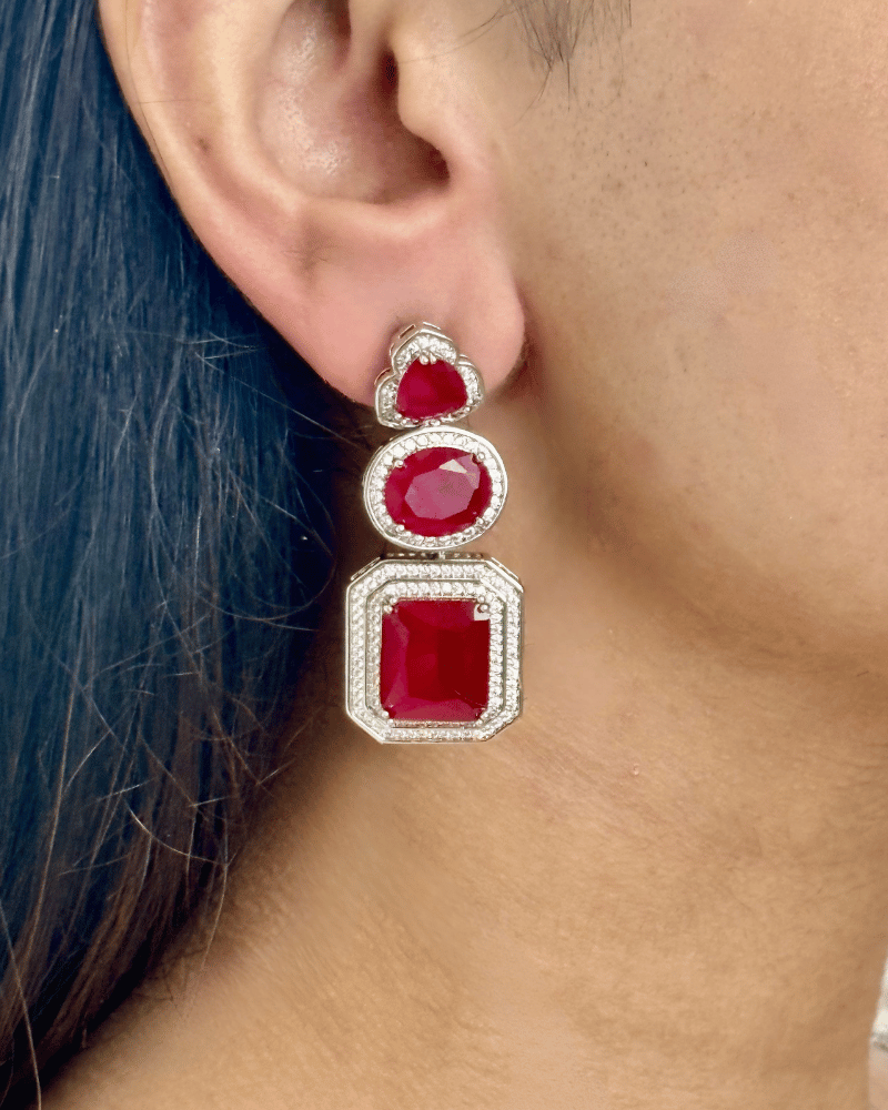 Trinity Royale Ruby Diamond Necklace | Rhodium Plating