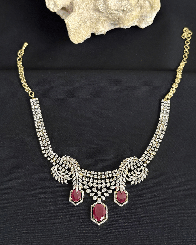 Vamira Trio Ruby Drop Diamond Necklace | Screw Back