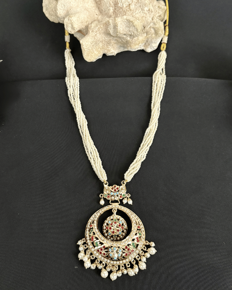 Rang Mahal Jadaau Necklace | White Moti Strings