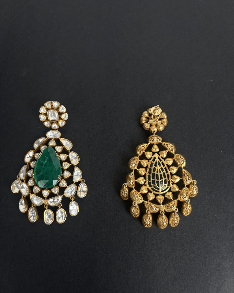 Jodha Bai Moissanite Danglers | 18K Gold Plating | Screw Back
