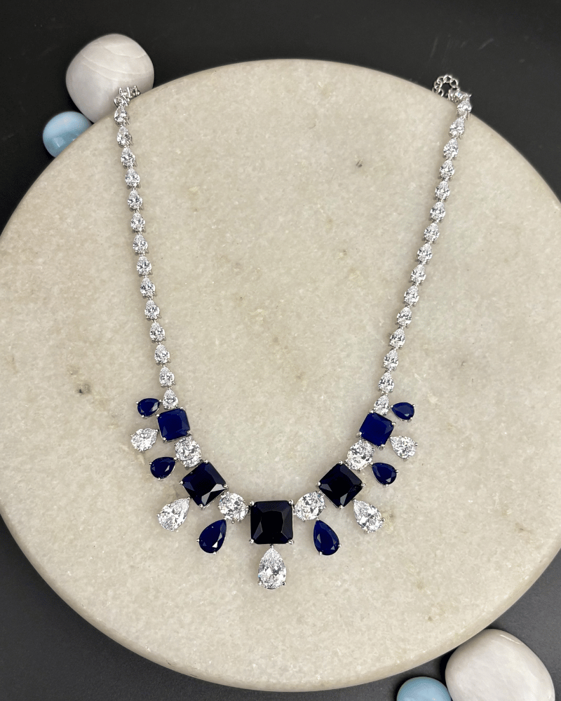Celestia Blue Drop Crystal Necklace | Rhodium Plating