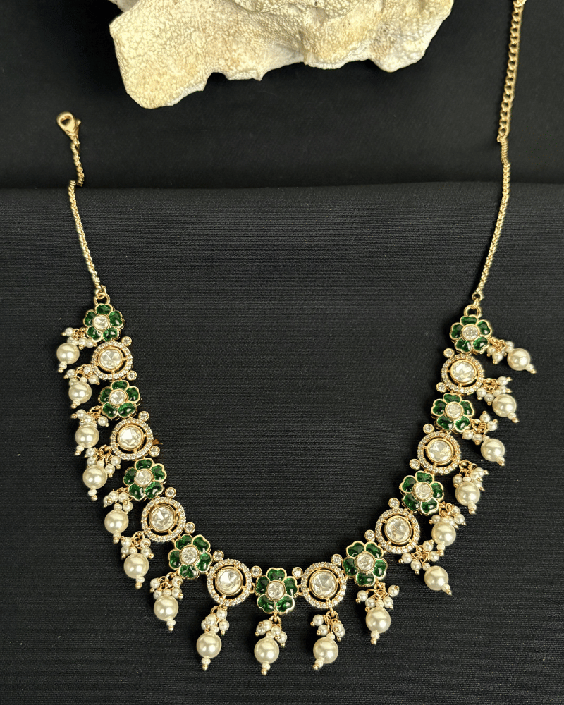 Noorbagh Emerald Polki Necklace | Moti Drops