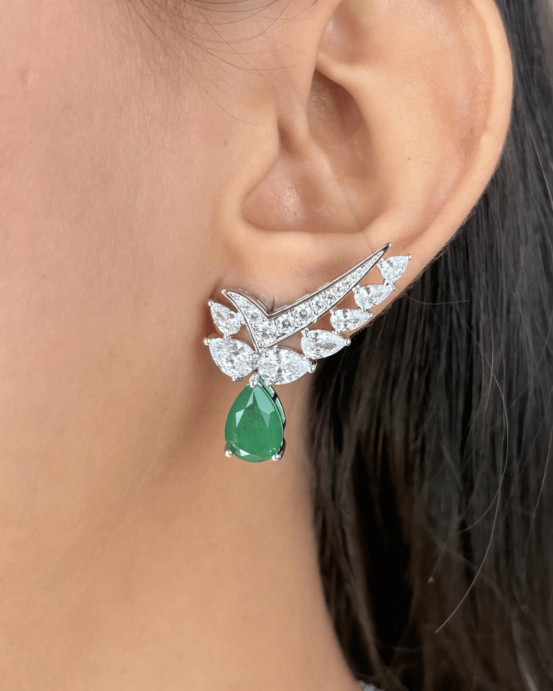 Veridian Grace Emerald Diamond Necklace | Rhodium Plating