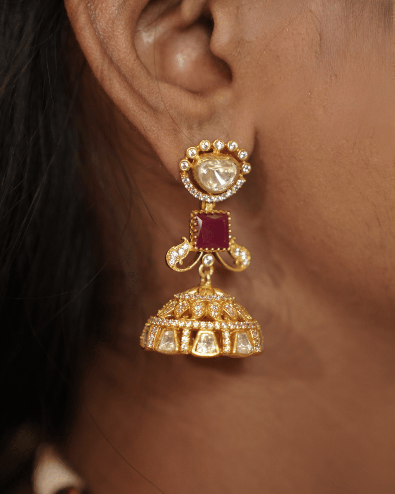 Rasika Ruby Moissanite Haar | Screw Back | 18K Gold Plating