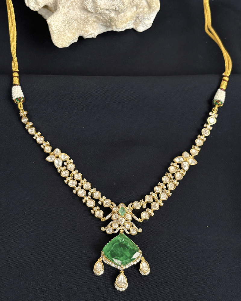 Emira Emerald Moissanite Necklace | Screw Back | 18K Gold Plating