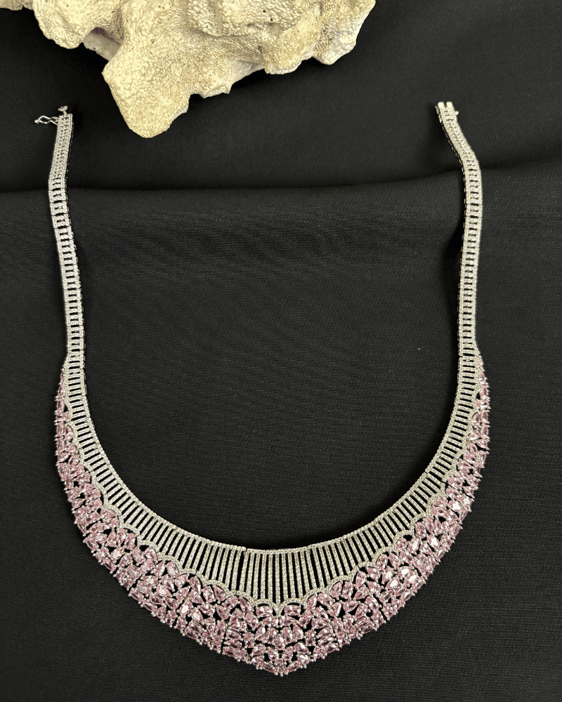 Rani Sa Baby Pink Diamond Necklace | Rhodium Plating