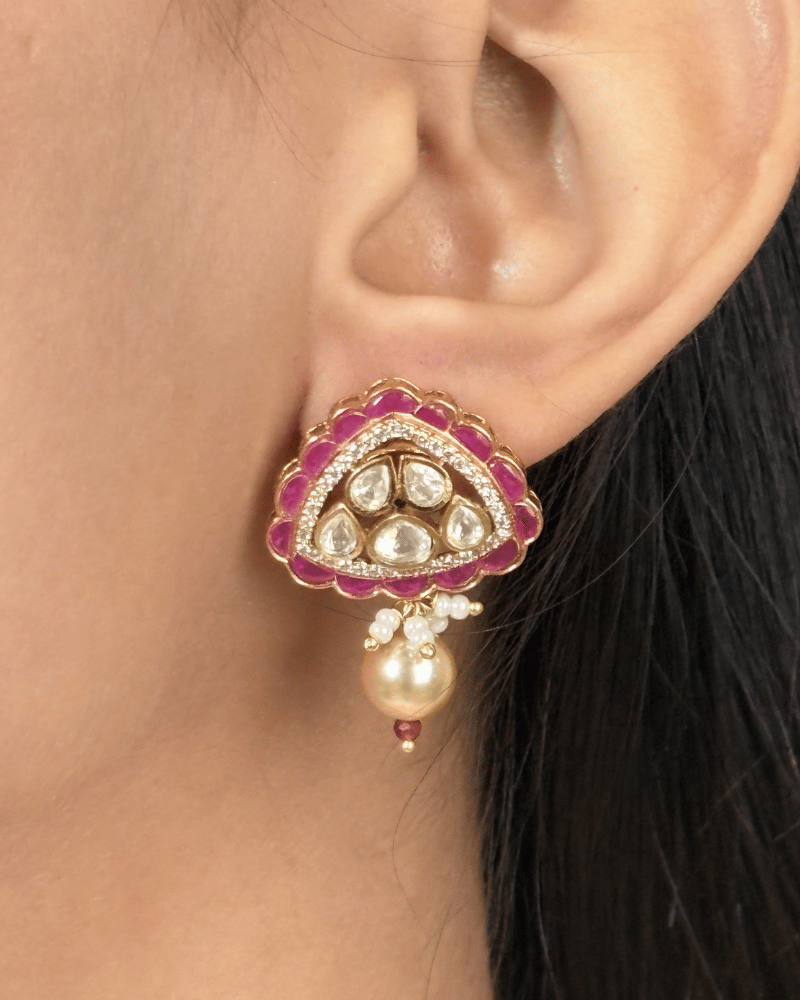 Moti Panna Ruby Moissanite Choker | Screw Back | 18K Gold Plating