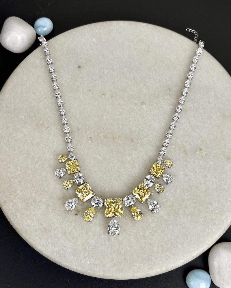 Celestia Citrine Drop Crystal Necklace | Rhodium Plating