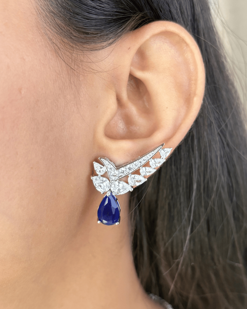 Veridian Grace Blue Diamond Necklace | Rhodium Plating
