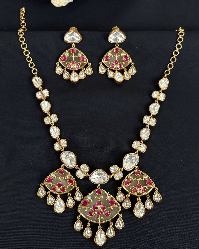 Viraasat Chaand Triple Pendant Polki Haar | Enamel Work