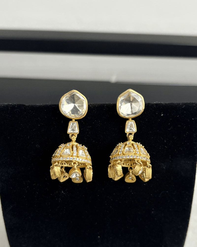 Heer Moissanite Jhumkis | Screw Back | 18K Gold Plating