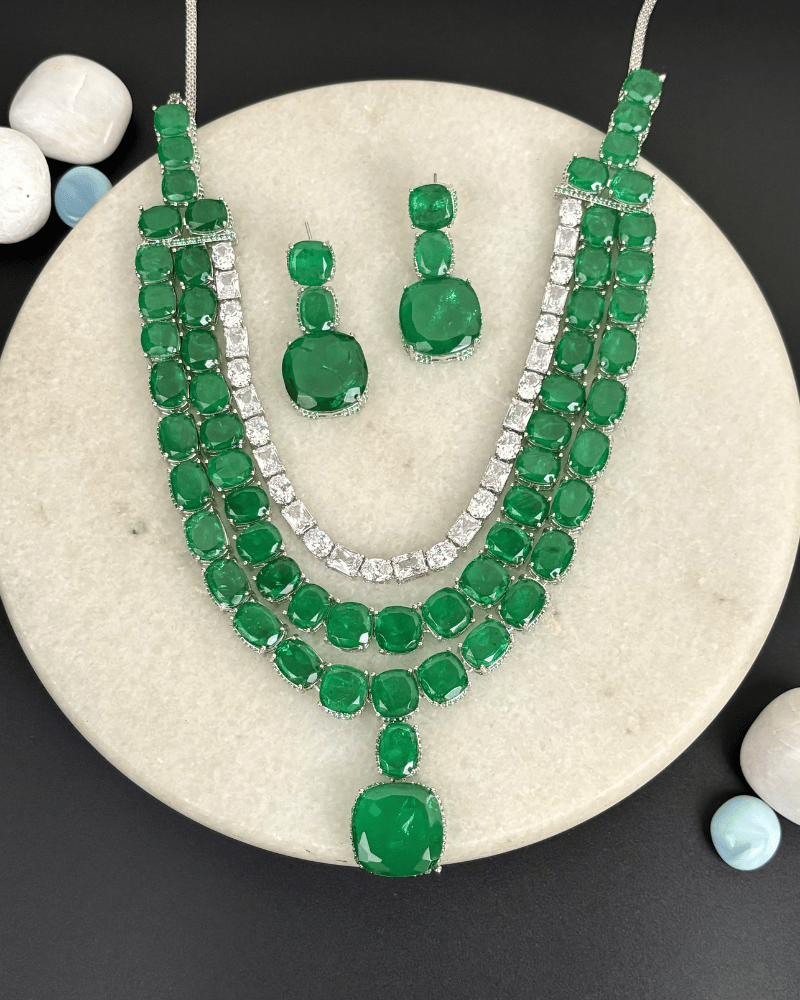 Meherbaan Royal Three Layer Emerald Necklace