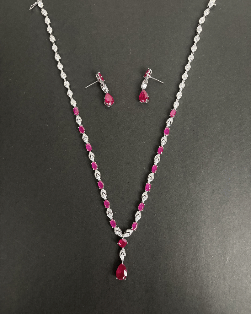 Blush Ruby Crystal Necklace | Rhodium Plating