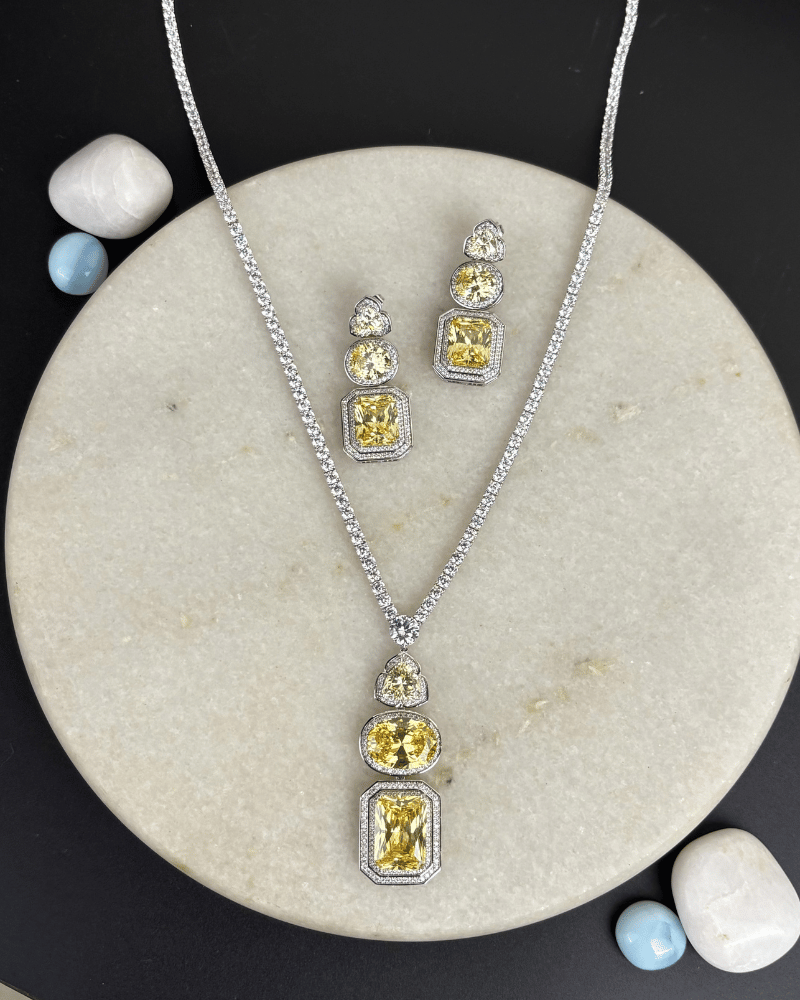 Trinity Royale Citrine Diamond Necklace | Rhodium Plating