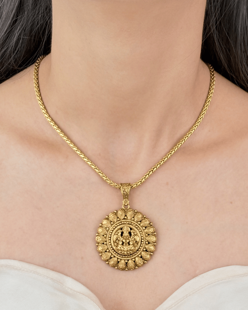Golden Laxmi Pendant With Chain