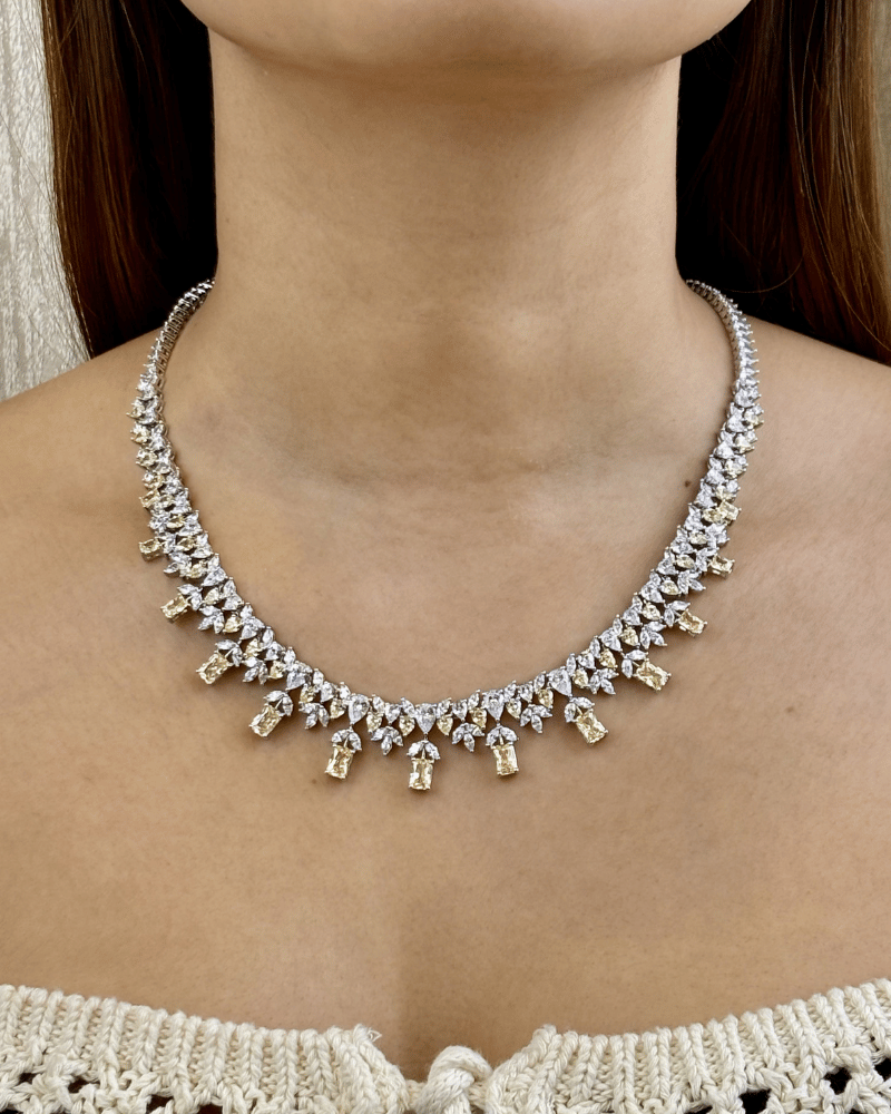 Emerald Cut Citrine Crystal Drop Haar | Rhodium Plating