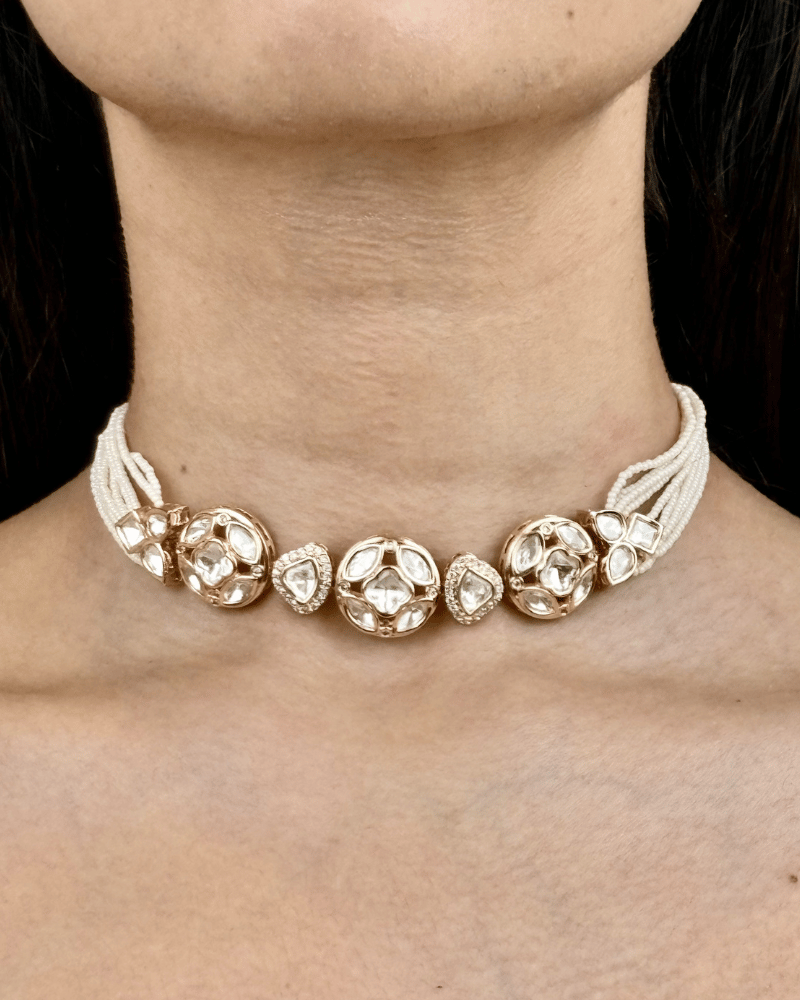 Pushpika Three Broach Polki Choker