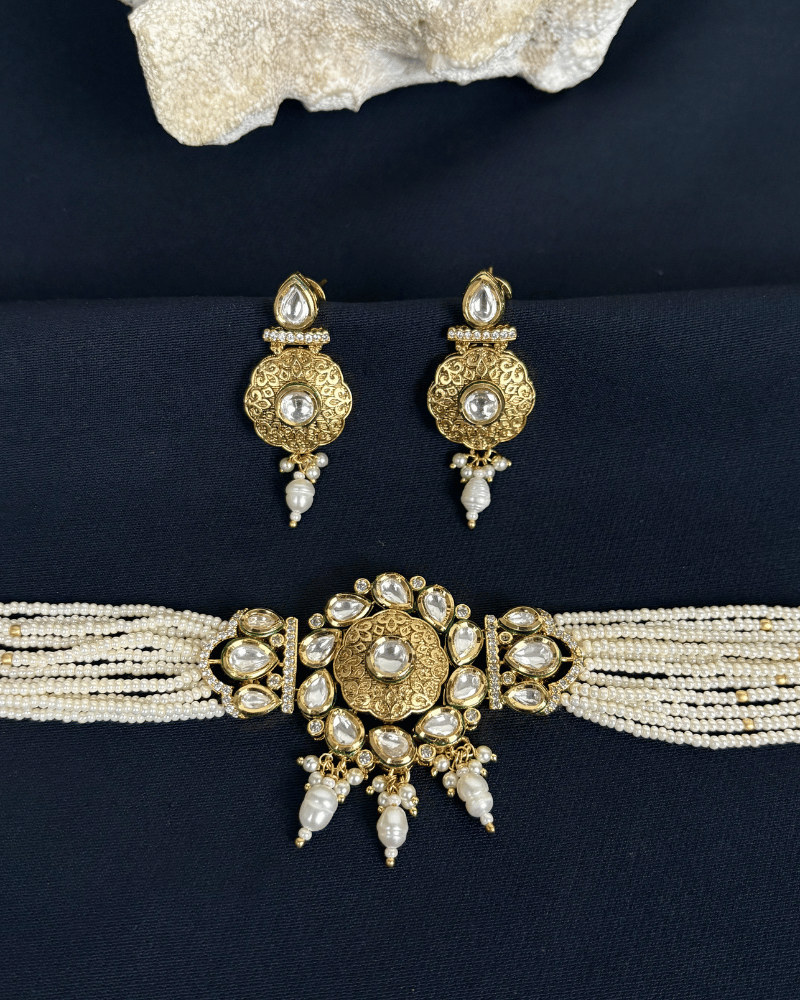 Mehek Kundan Choker With Moti Drops | Mint Work