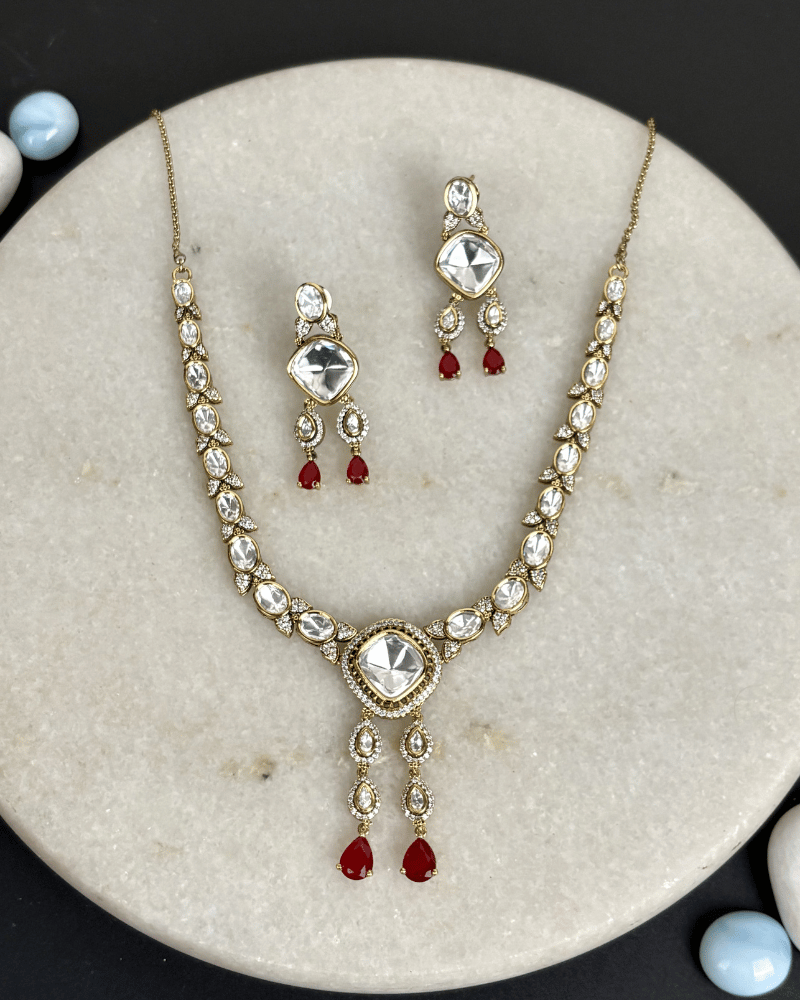 Zarmina Ruby Drop Victorian Polki Necklace