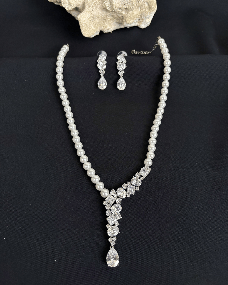 Serene Crystal Drop Pearl Necklace