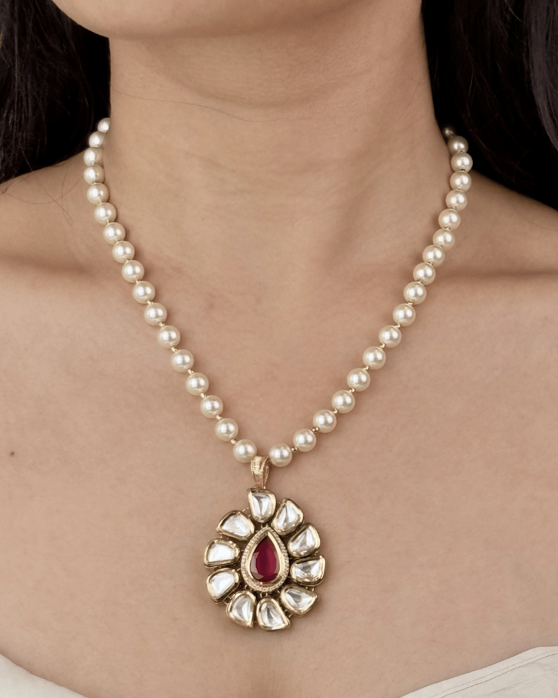 Ruhzaar Ruby Peal Kundan Necklace