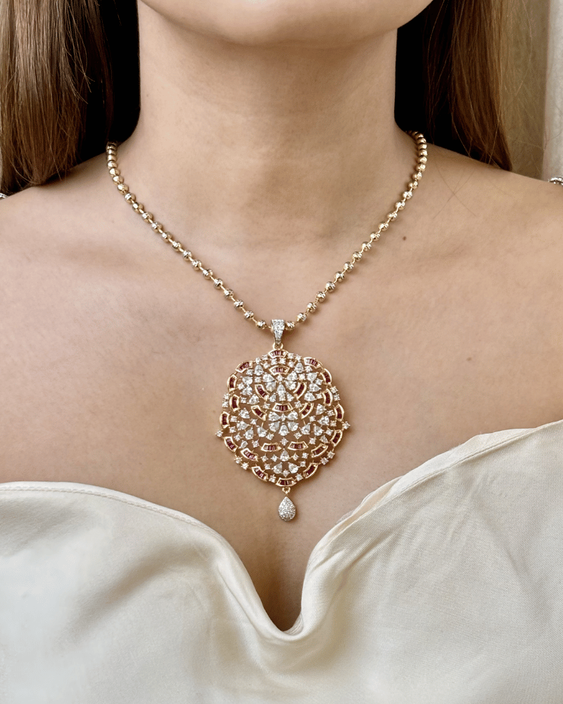Shahi Mandala Diamond Pendant Set | Without Chain