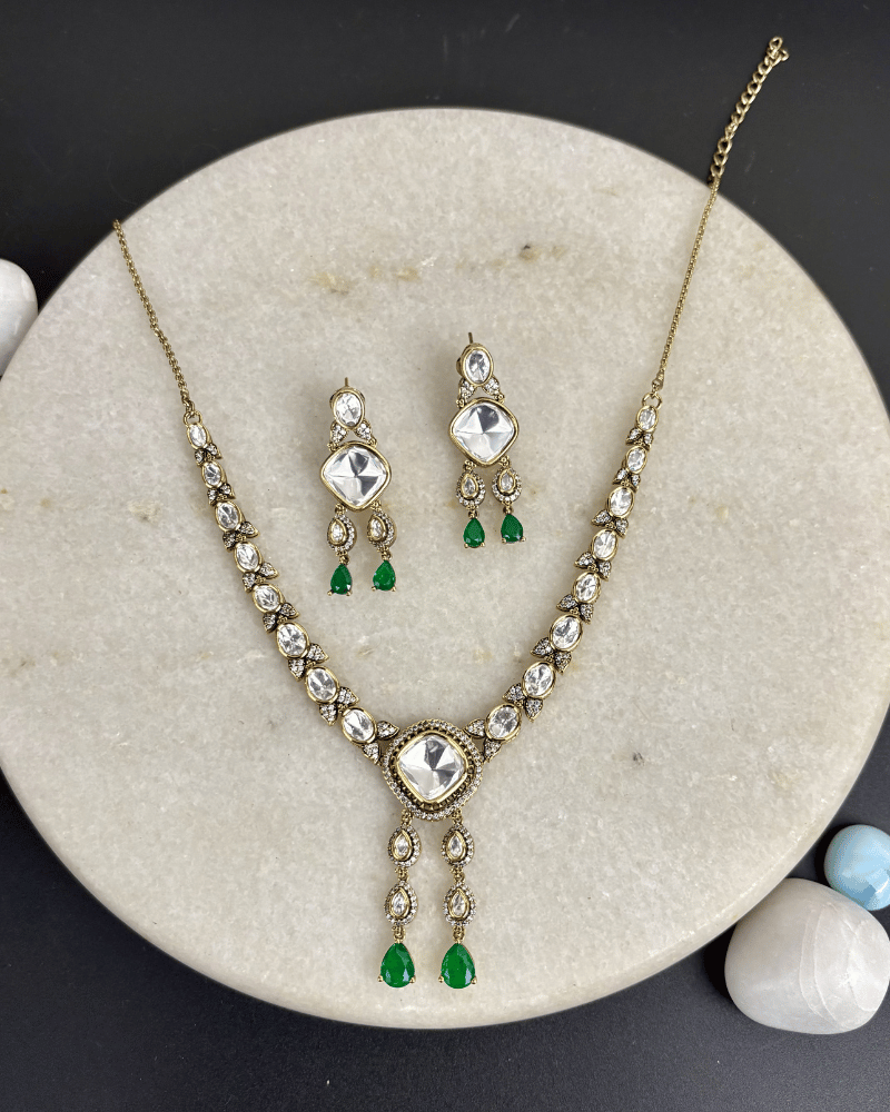 Zarmina Emerald Drop Victorian Polki Necklace