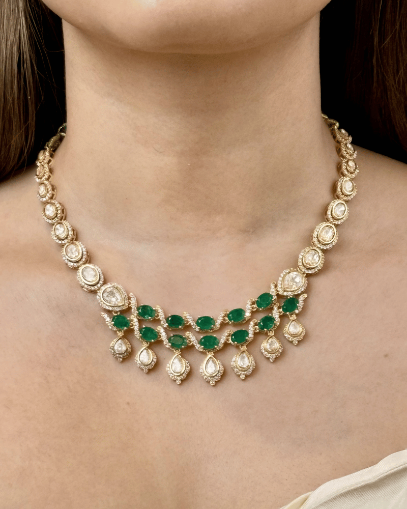 Niti Emerald Moissanite Necklace | Screw Back | 18K Gold Plating