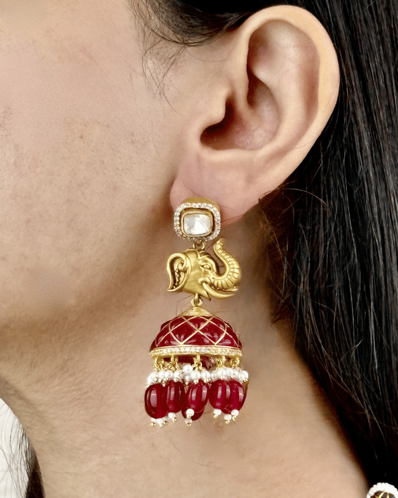 Shahi Rajvanshi Ruby Moissanite Necklace | Screw Back | 18K Gold Plating