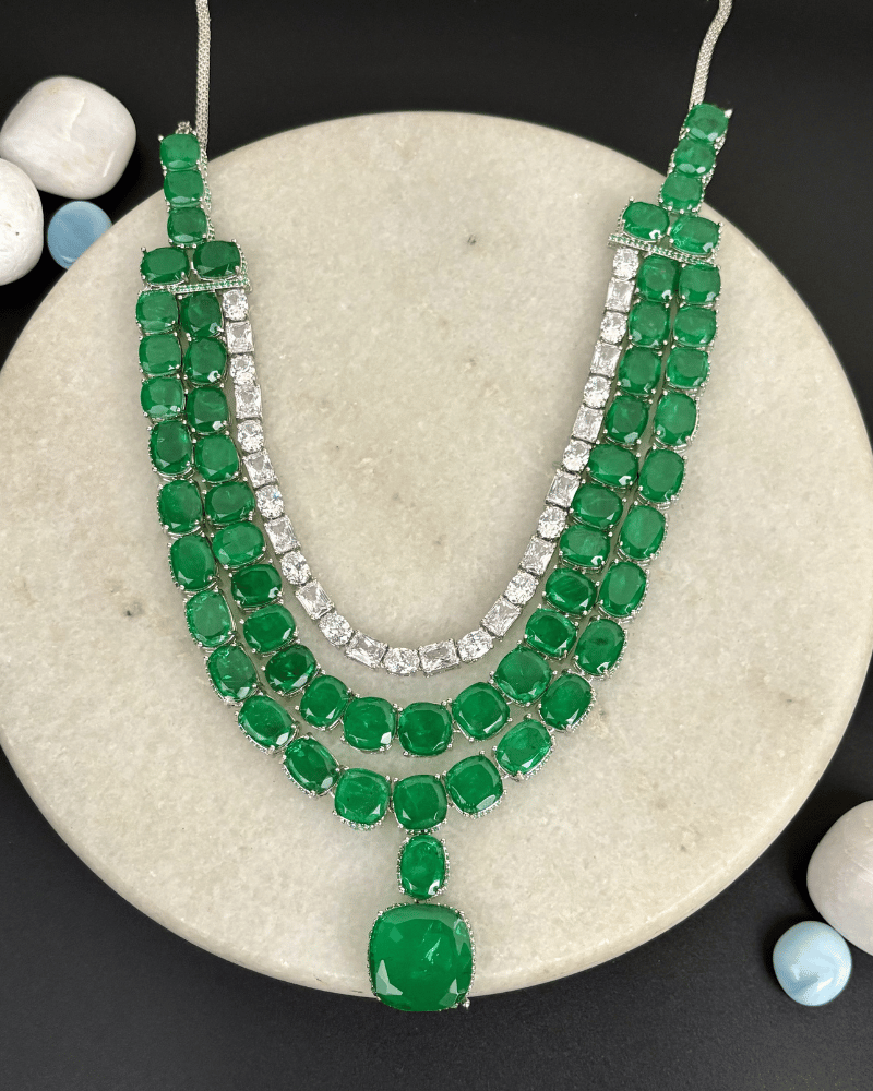Meherbaan Royal Three Layer Emerald Necklace