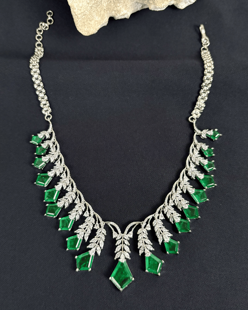 Emerald Leaf Drop Diamond Necklace